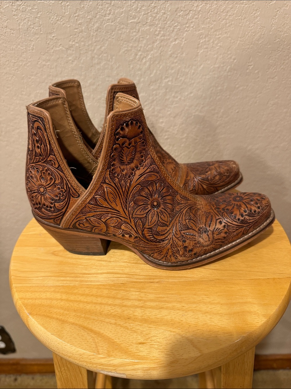 Myra Floral Tooled Leather Ankle Booties - Picture 4 of 6